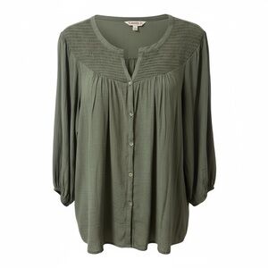 Nanette Lepore Green Puff Sleeve Blouse with Mandarin Collar Womens XL Prairie
